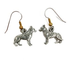 Mirrored Pair of German Shepherd Charm Earrings w silver tone Fishhook backs